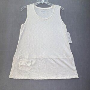 Soft Surroundings Women Sleeveless Beige Tunic Tank‎ Top Front Pocket Size Small